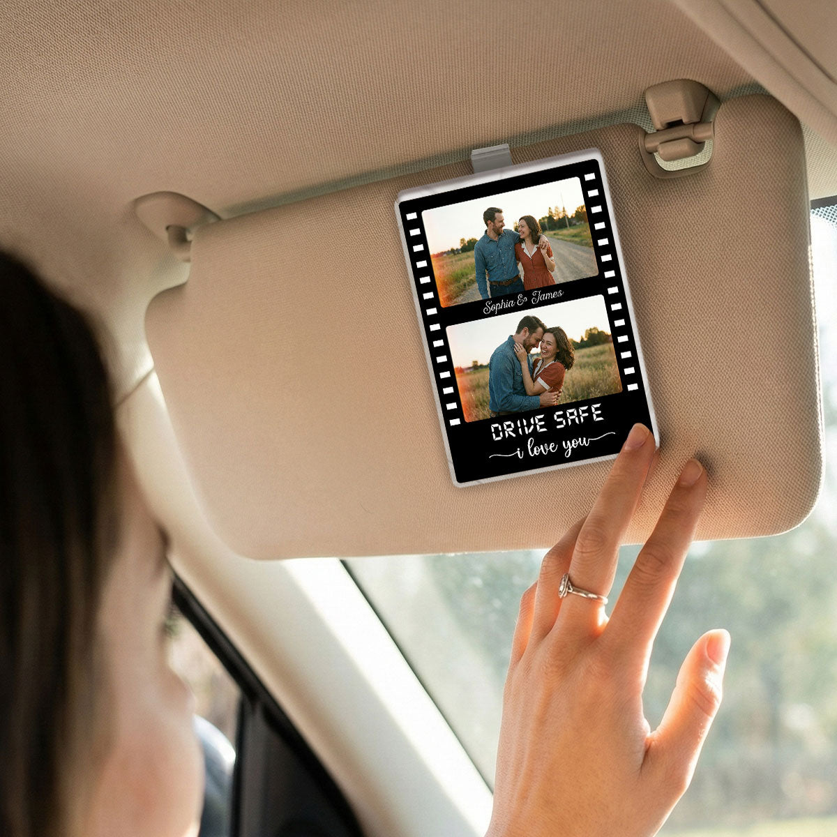 Drive Safe Couple Custom Photo Film Strip Style - Personalized Acrylic Car Visor - Gift For Him, Gift For Her