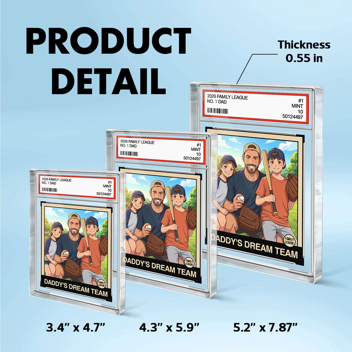 Cartoon Style Baseball Daddy's Dream Team Trading Card - Personalized Acrylic Block Plaque -  Gift For Baseball Dad, Husband