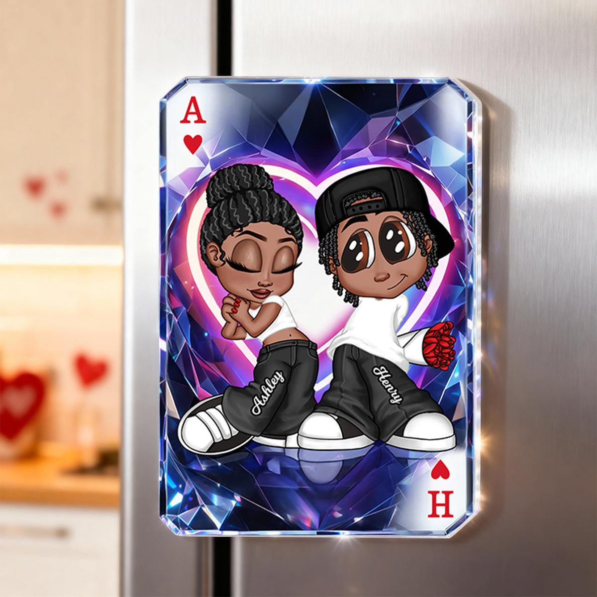 Y2K Couple King Queen Card - Personalized Acrylic Fridge Magnet - Heartfelt Valentine's Day Gift for Her, for Him