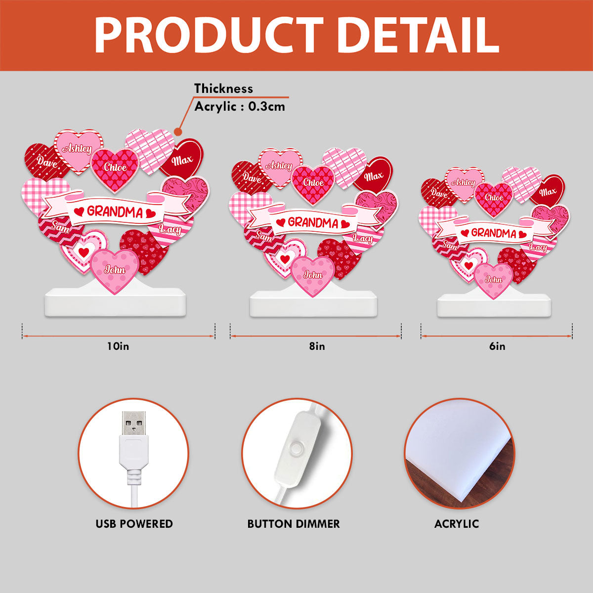 Grandma's Sweethearts Coquette Valentine's Day - Personalized Light Box - Home Decor Gift For Grandma