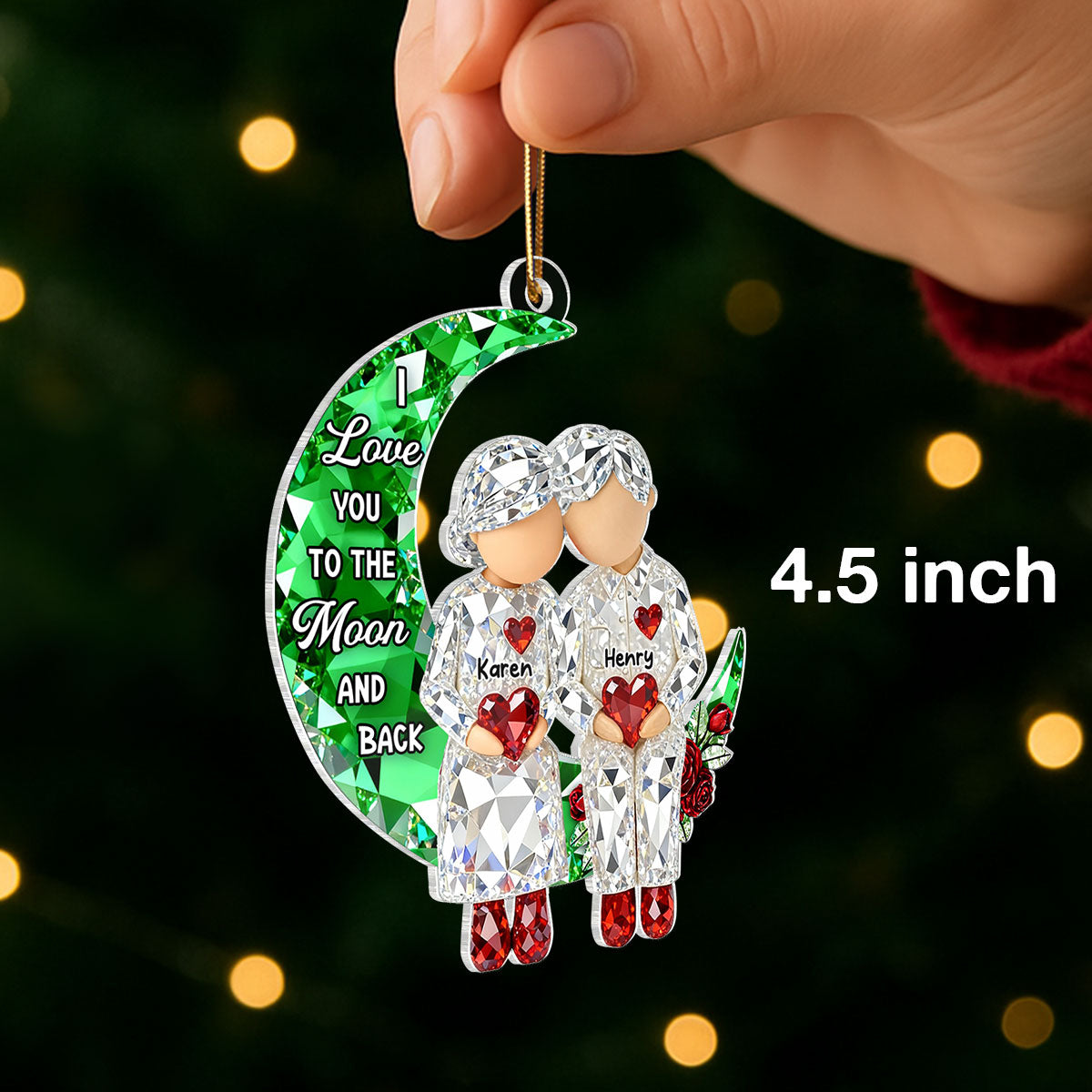 3D Crystal Effect Couple Love to the Moon - Personalized Acrylic Ornament - Christmas Gift for him, Gift for her