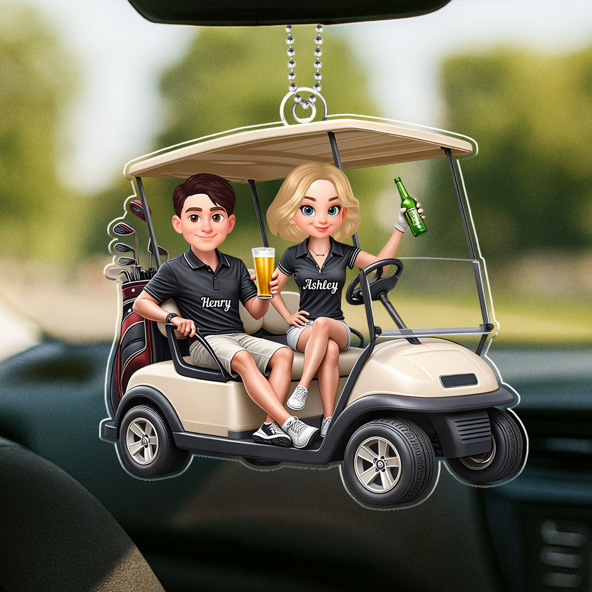 Funny Golf Couple - Personalized Car Hanger - Gift for Couple