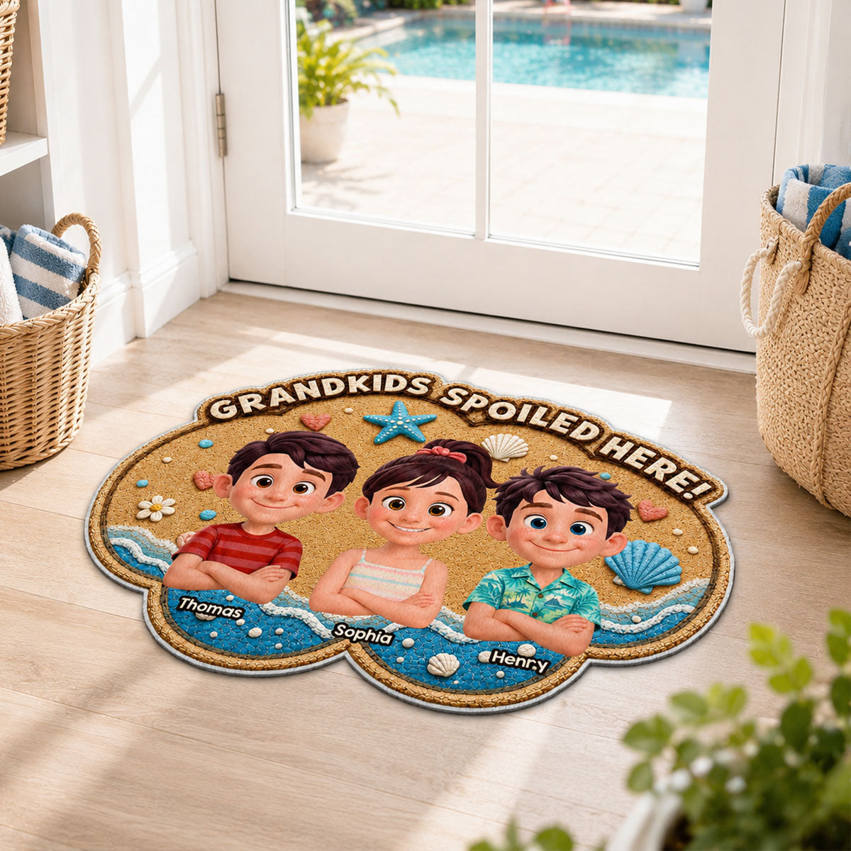 Grandkids Spoiled Here - Personalized Doormat - Gift For Grandparents, Summer Decor
