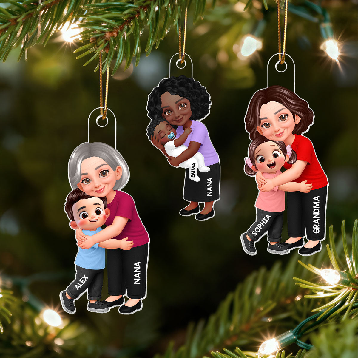 Endless Love Grandma Hugging Grandkid - Personalized Acrylic Ornament - Christmas Gift For Grandkids, Grandma