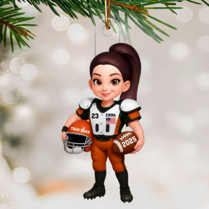 3D Effect Proud American Football Player Female Male - Personalized Acrylic Ornament - Gift For Football Lovers, Granddaughter, Daughter, Wife