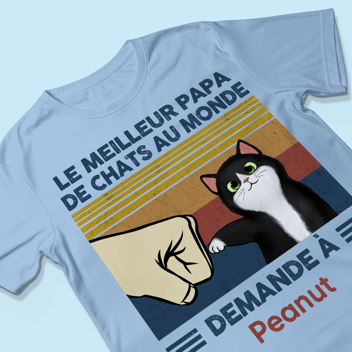 Cadeau parfait pour les papas de chats – T-shirt personnalisé avec check de poing avec votre chat