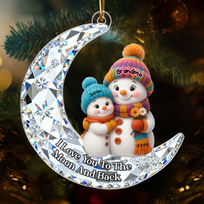 Love my Grandkid to the Moon and Back 3D Crystal Effect  - Personalized Acrylic Ornament - Christmas Gift for Grandma, Grandkids
