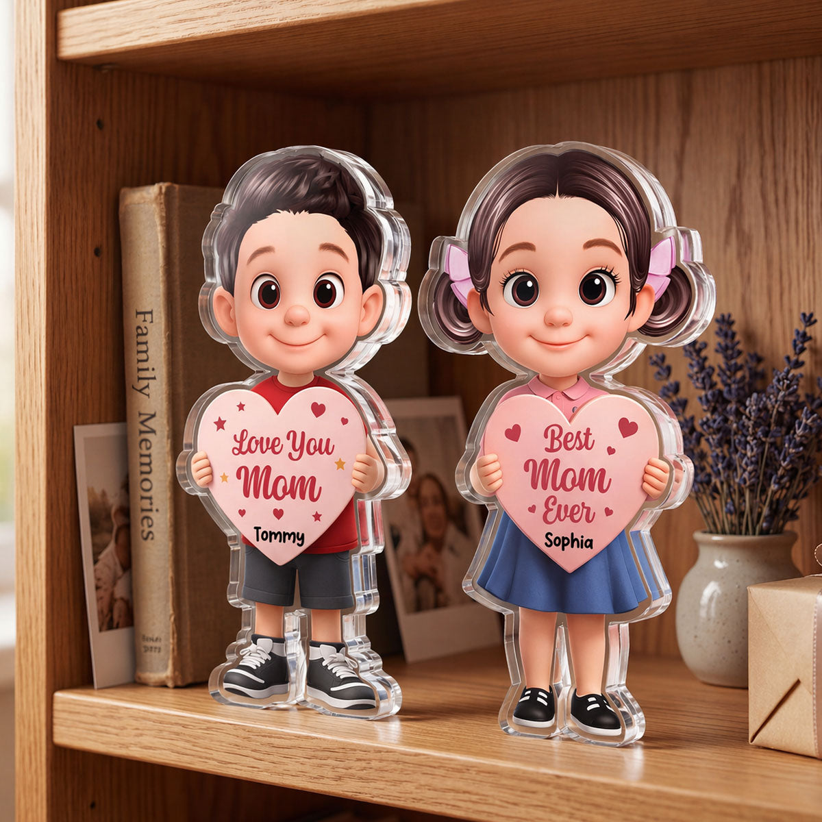Kid Holding Heart - Personalized Acrylic Block Plaque - Mother's Day Gift for Mom, Wife