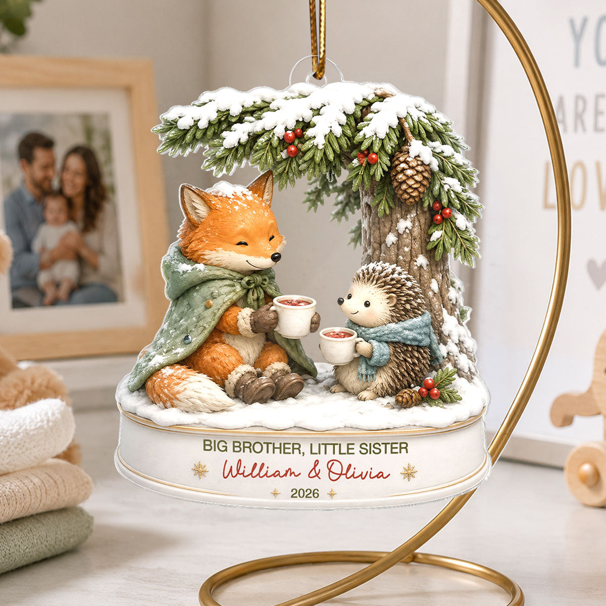 Big Brother Sister Little Kid - Personalized Acrylic Ornament - Christmas Keepsake