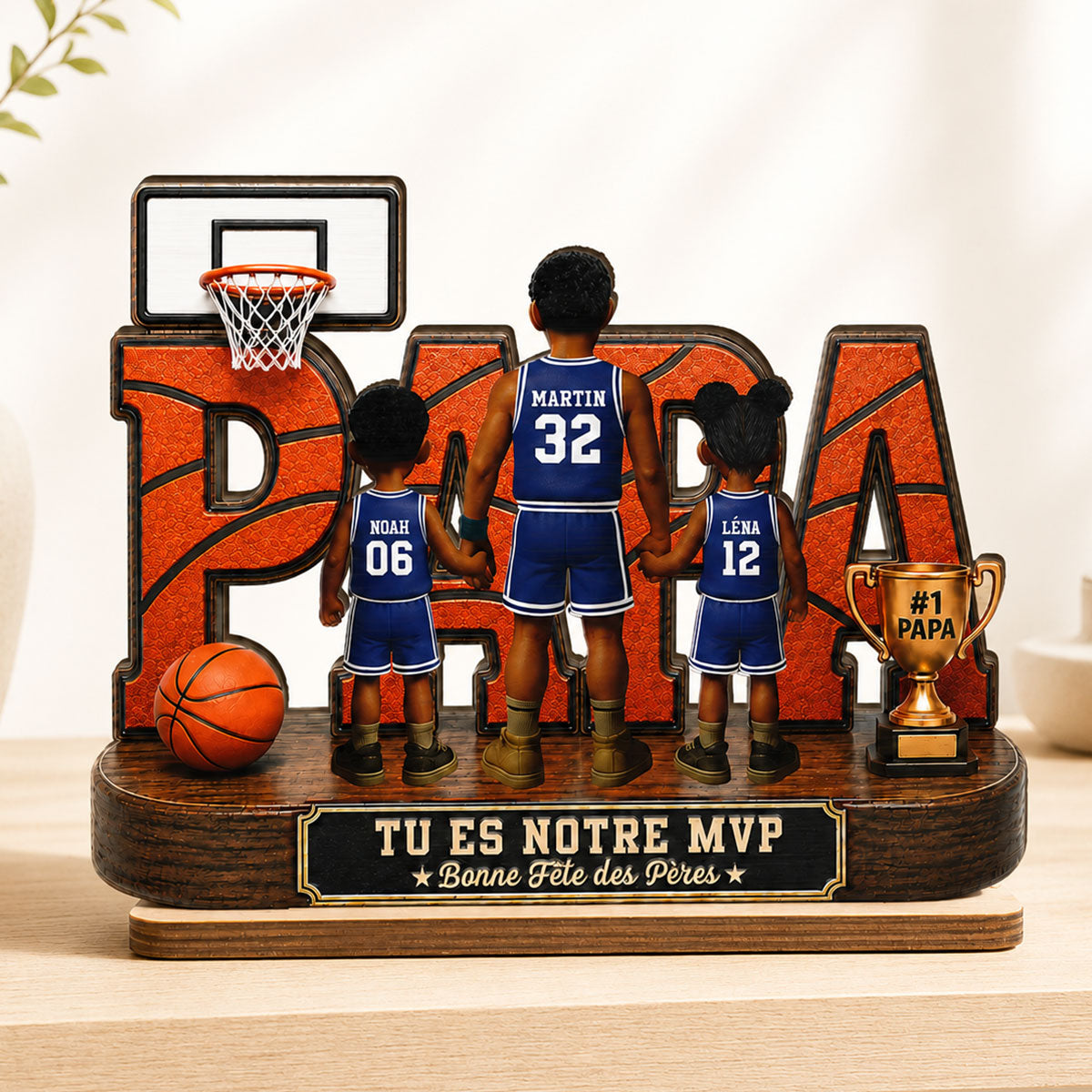 Papa basketteur légendaire - Tu es notre MVP - Plaque personnalisée en bois 2 couches - Cadeau de Fête des Pères pour papa, mari et fans de basketball