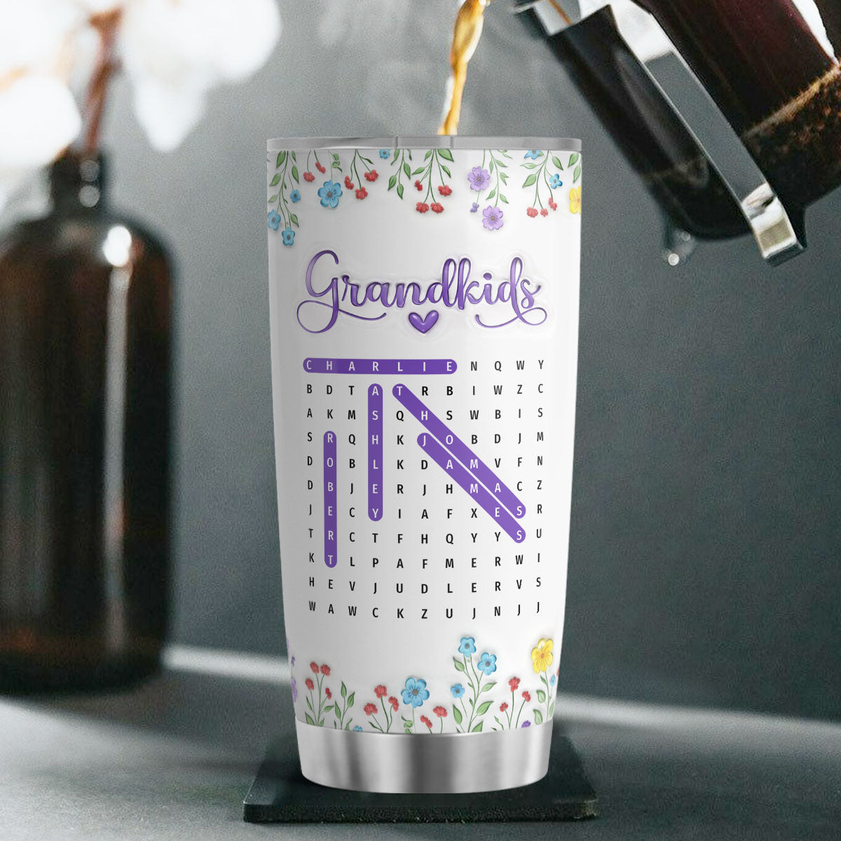 Grandma Grandkids Names Word Search Puzzle - Personalized Tumbler - Mother's Day Gift for Grandma, Mom