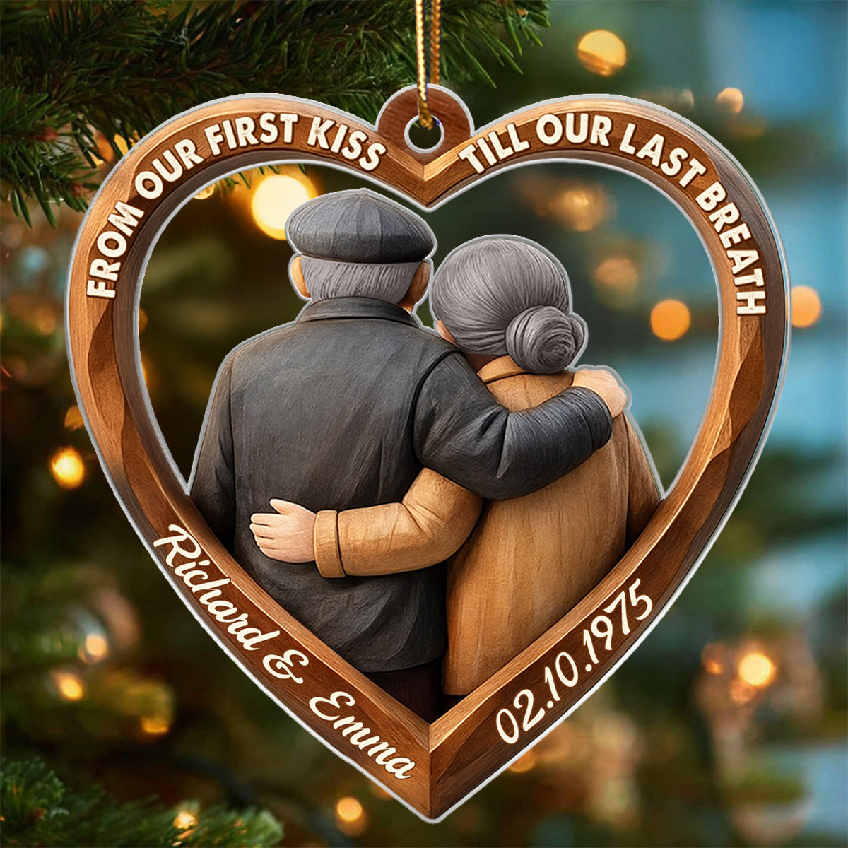 3D Effect Wooden From Our First Kiss Till Our Last Breath Couple - Personalized Acrylic Ornament - Christmas Gift for Couples