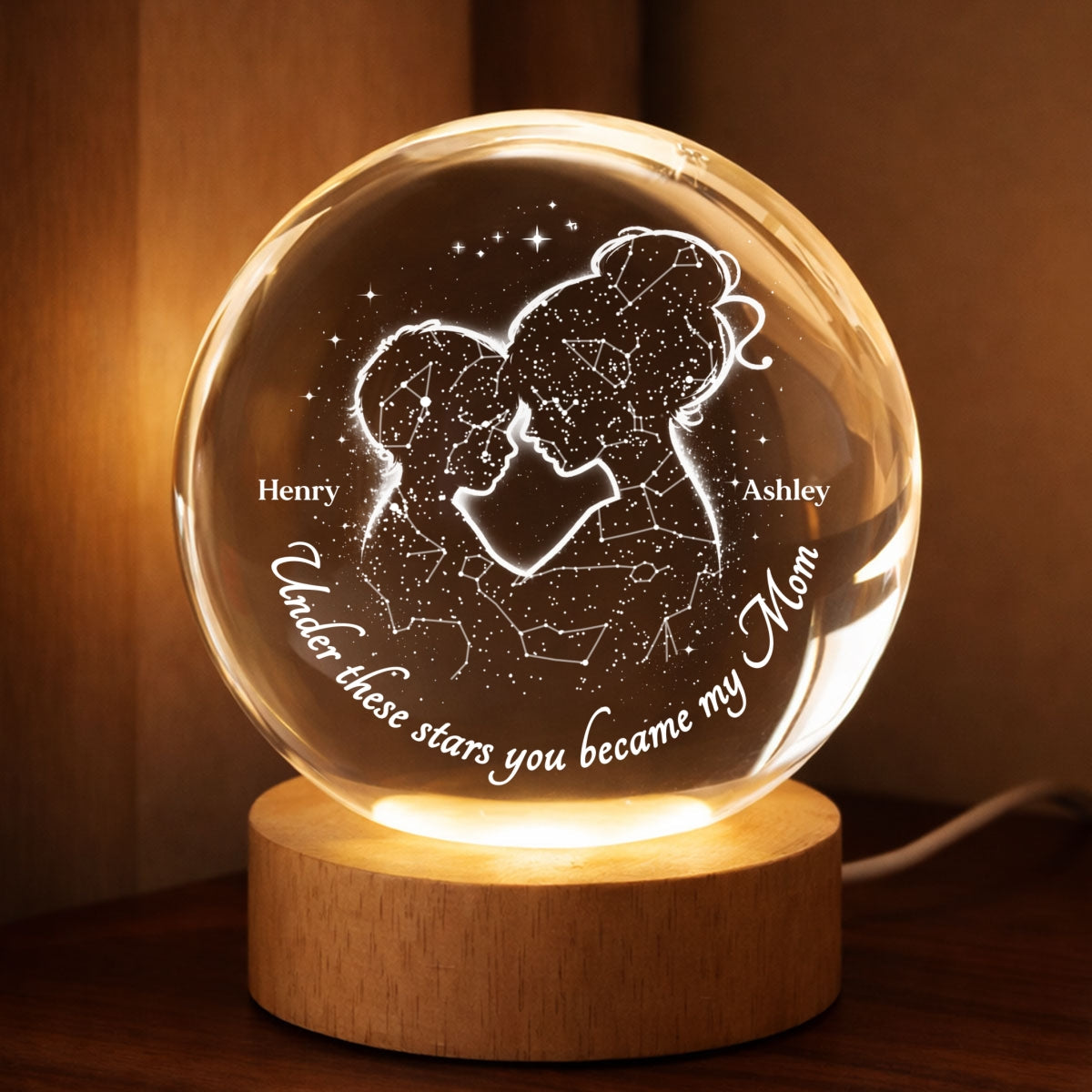 The Night You Became My Mom - Personalized Crystal Ball - Heartfelt Gift For Mom, Grandma