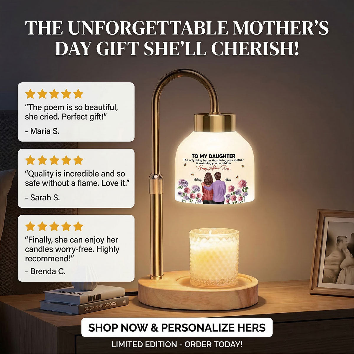 To My Daughter From Mom Birth Month Flower - Personalized Candle Warmer Lamp - Mother's Day