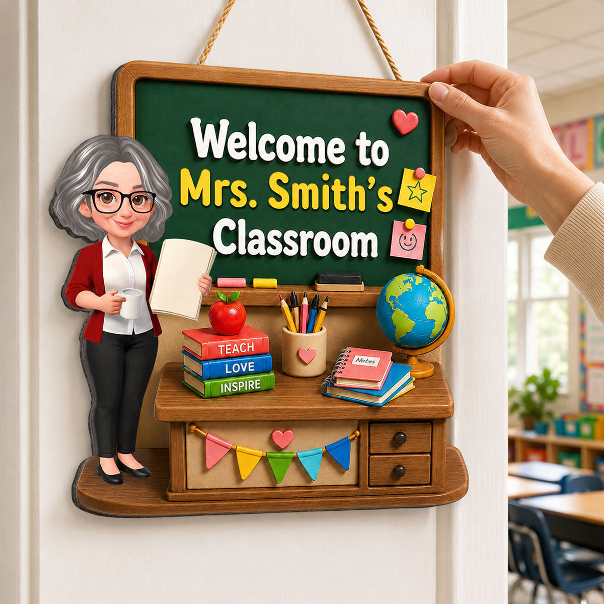 Teacher Welcome To Classroom Green Board - Personalized Wood Sign - Back To School, Classroom Decor