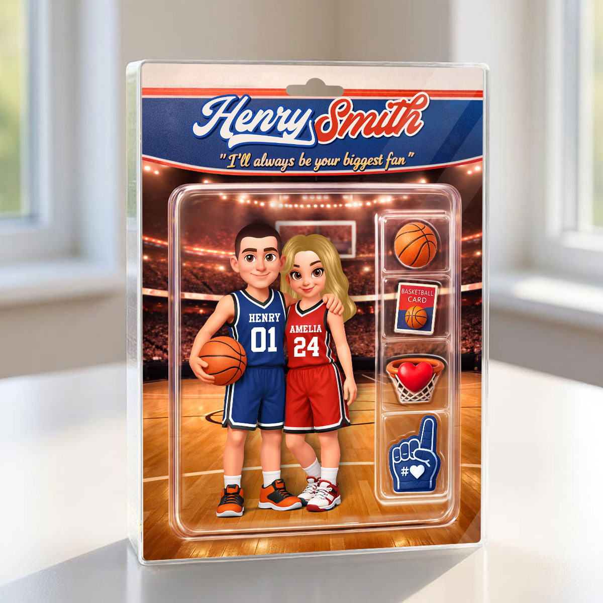 Basketball Couple I'll Always Be Your Biggest Fan Custom Action Figure - Personalized Acrylic Block Plaque - Sentimental Gift for Him