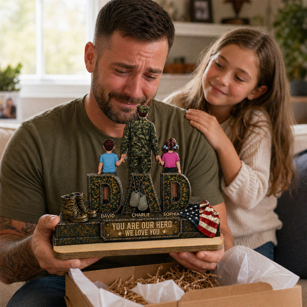Army Dad You Are Our Hero - Personalized 2-Layered Wooden Plaque -  Gift For Dad, Husband