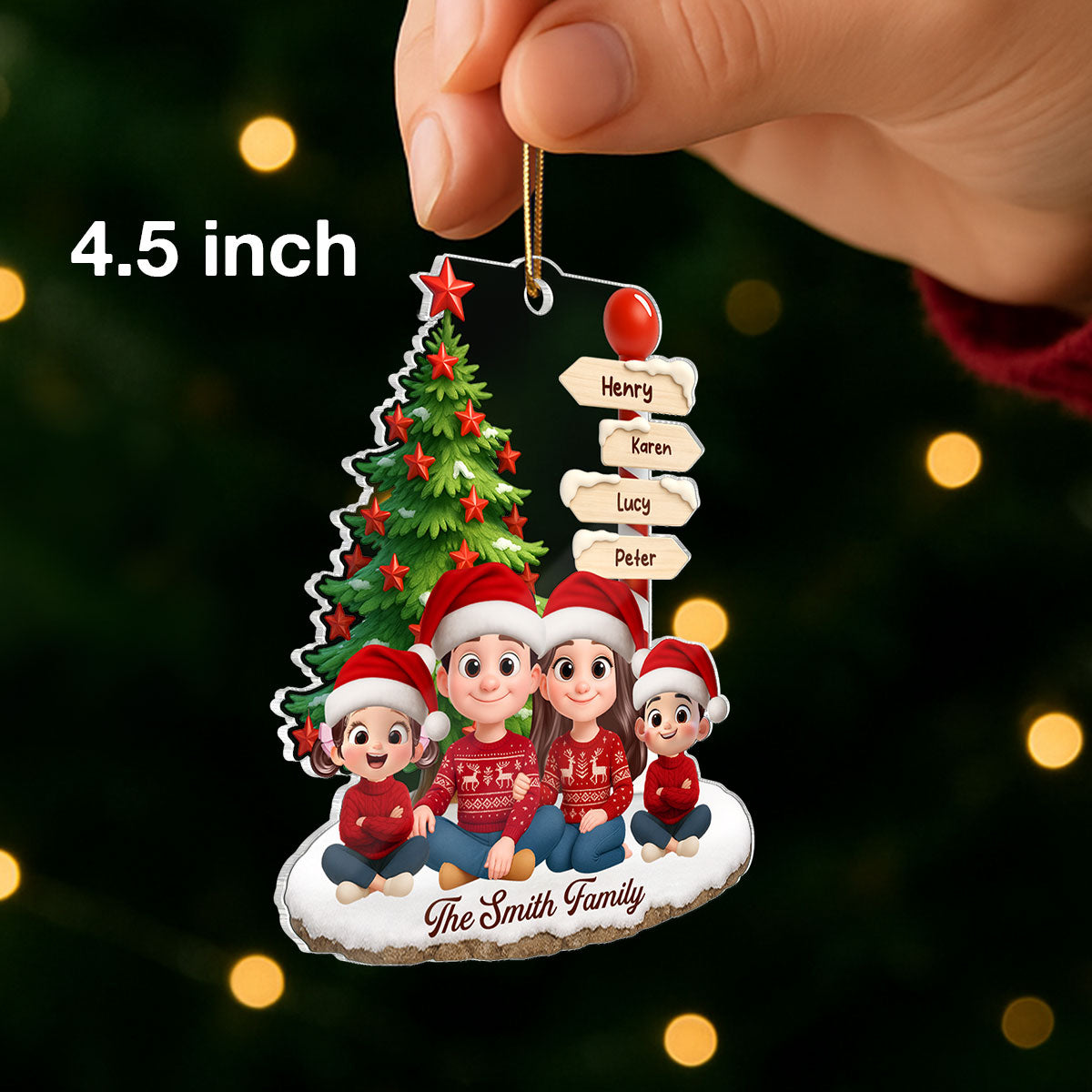 Family Sitting Together Custom Name Sign Post - Personalized Acrylic Ornament - Christmas Gift for Family
