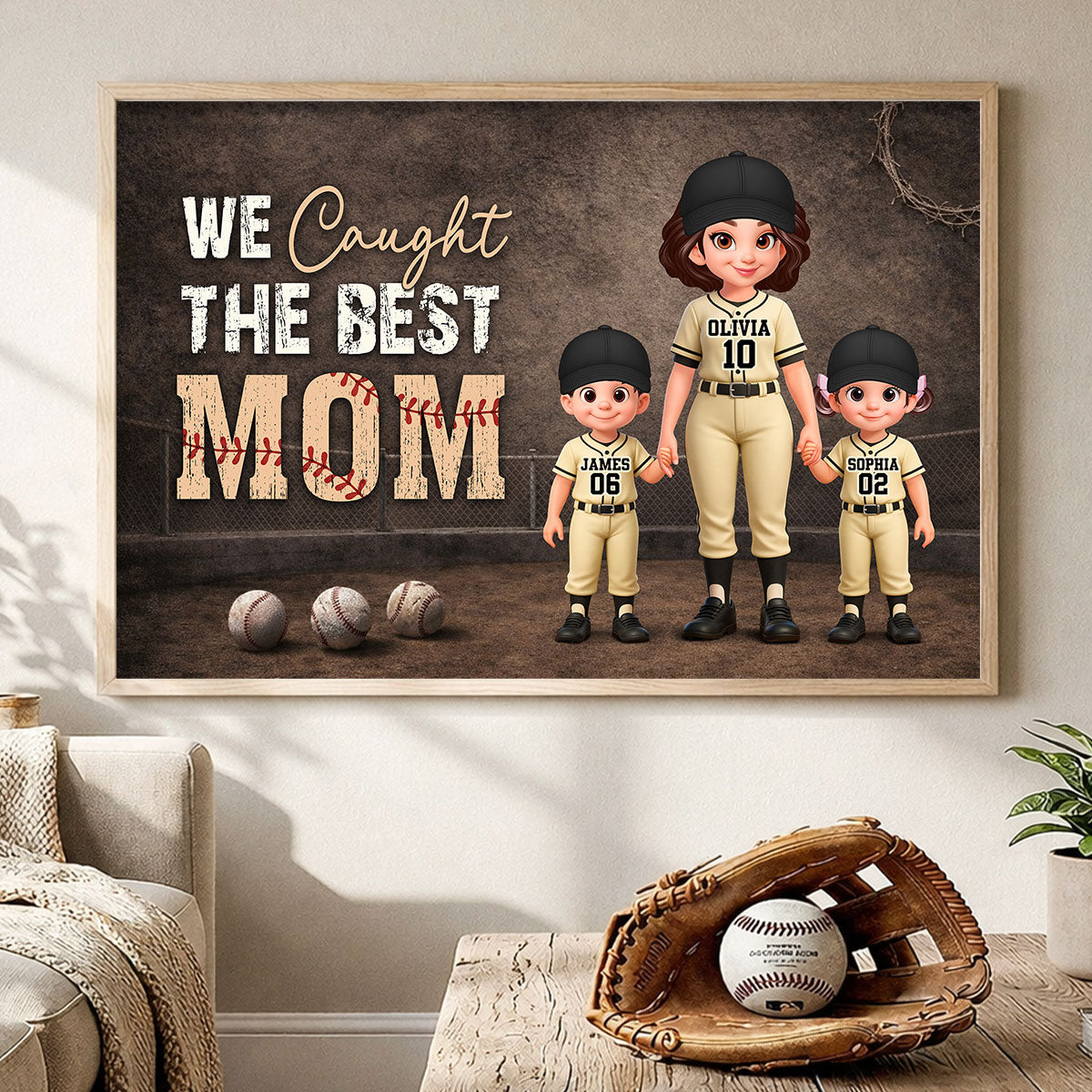 Baseball Field We Caught the Best Mom - Personalized Poster - Mother's Day Gift for Mom, Wife