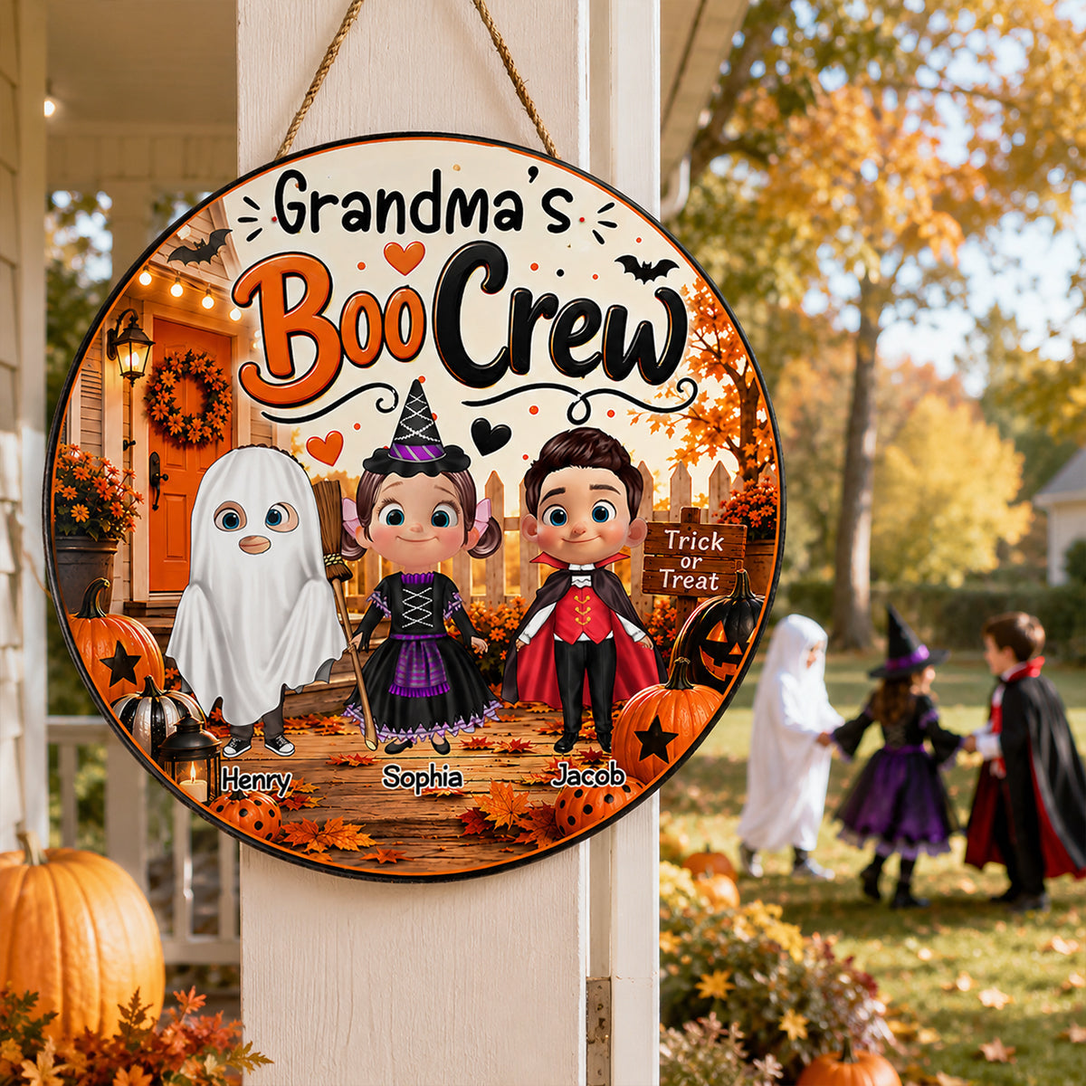 Grandma's Boo Crew - Personalized Door Sign - Halloween Decor for Grandma