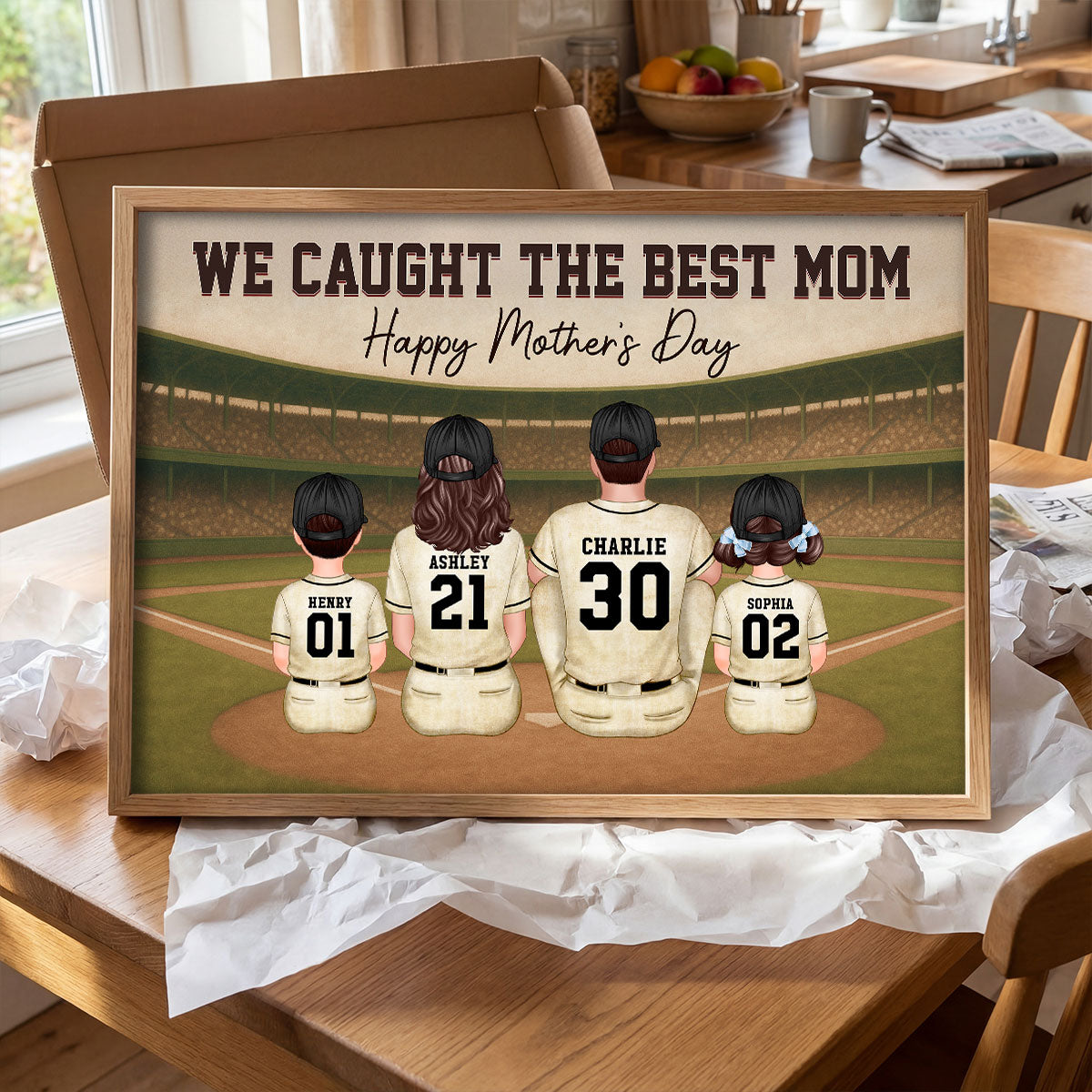 Retro Vintage We Caught The Best Baseball Mom - Personalized Poster - Mother's Day Gift For Baseball Mom, Wife