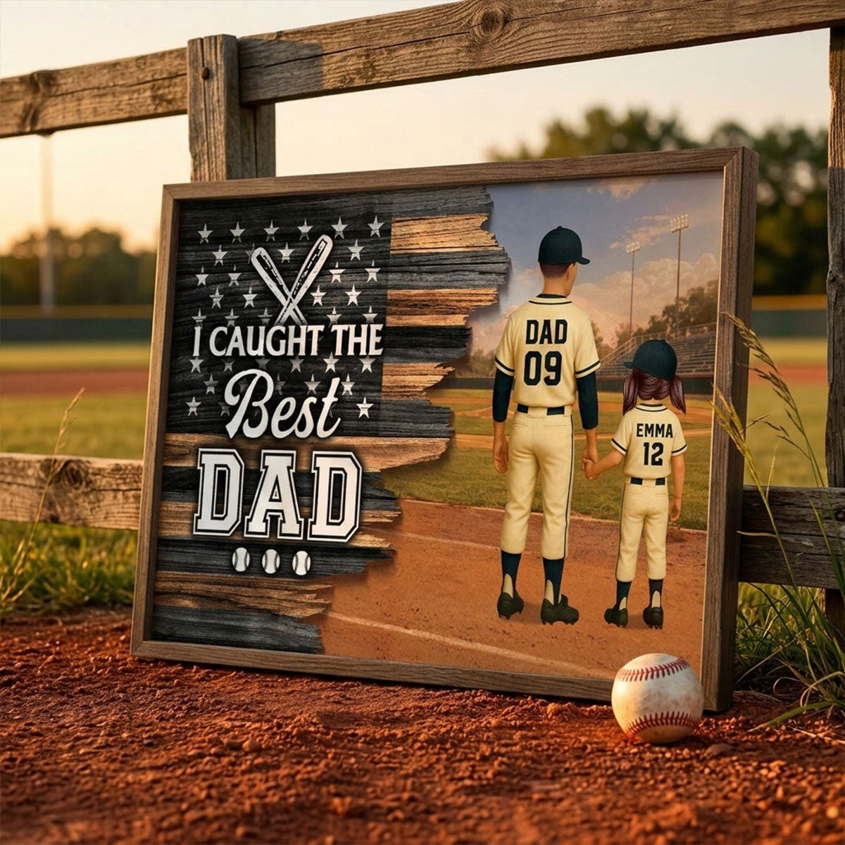 Half Nation Flag We Caught The Best Dad Baseball - Personalized Poster - Father's Day Gift For Baseball Dad