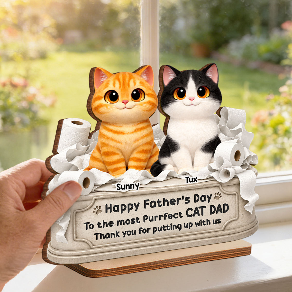 Toilet Papers Cute Fluffy Cats Happy  Thanks For Putting Up With Us - Personalized 2-Layered Wooden Plaque - Funny  Gift For Cat Dad, Cat Lovers