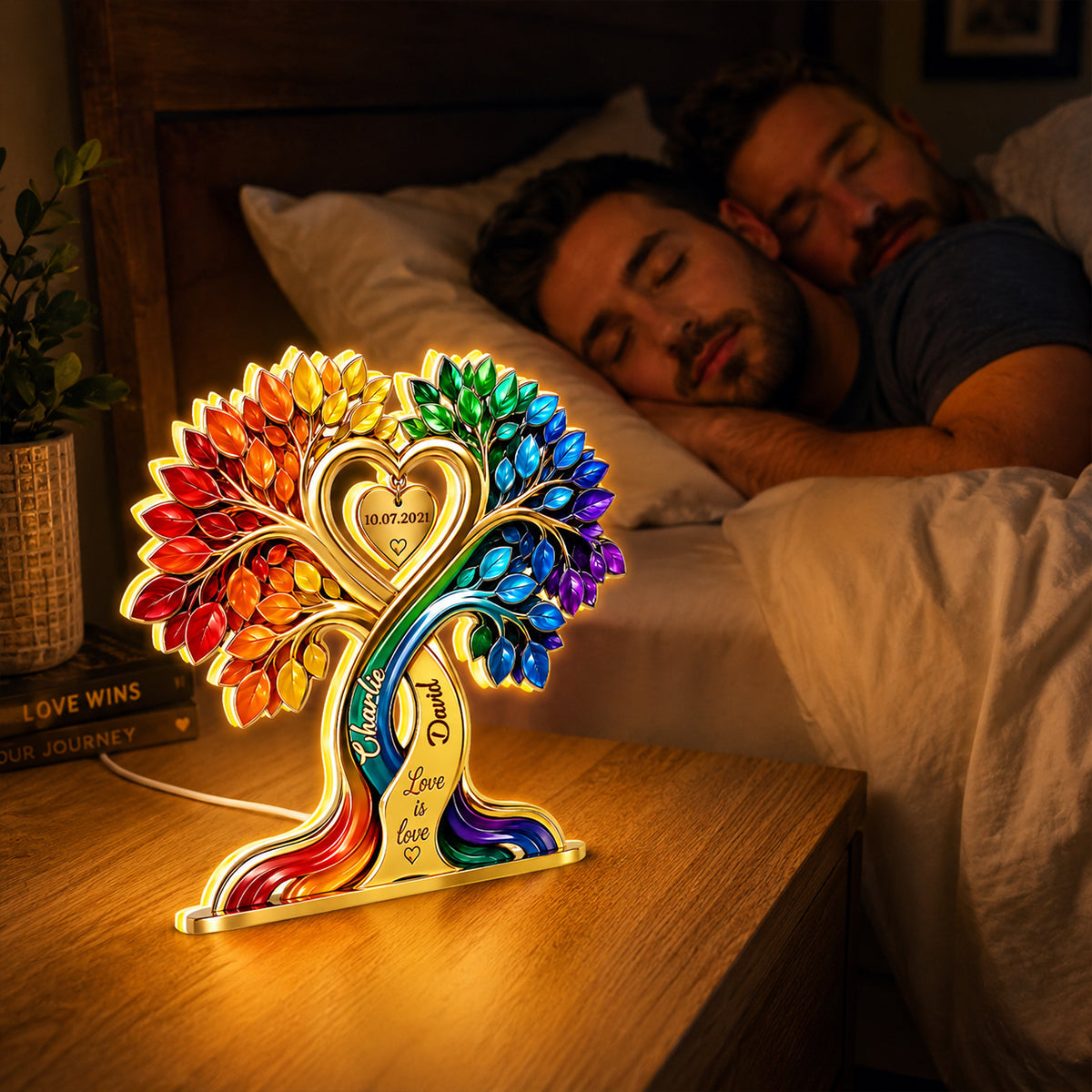 LGBTQ+ Couple Heart Tree - Personalized Light Box - Anniversary Gift for Him, Gift for Her