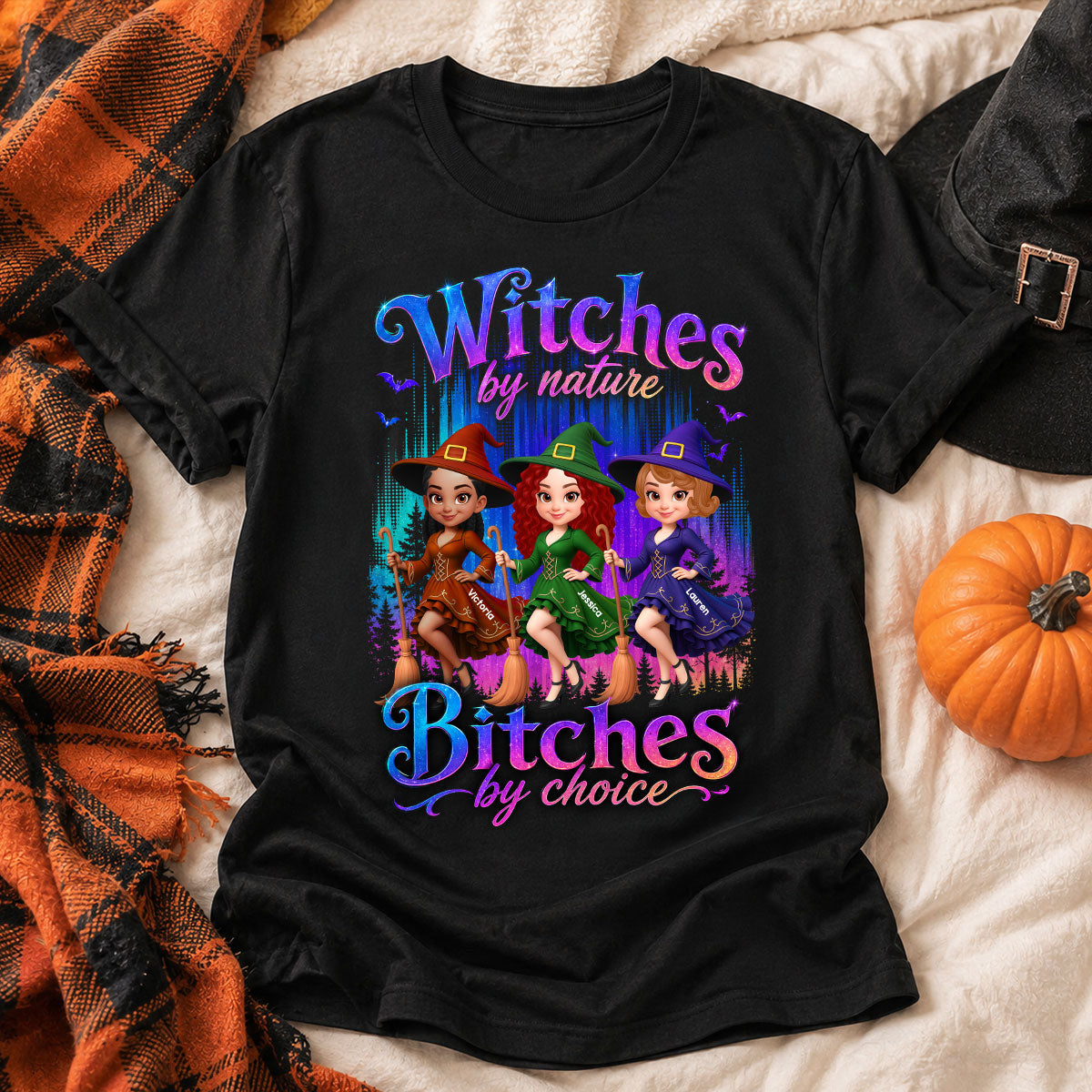Witches by Nature Bitches by Choice - Personalized Shirt - Halloween Matching Shirts for Best Friends