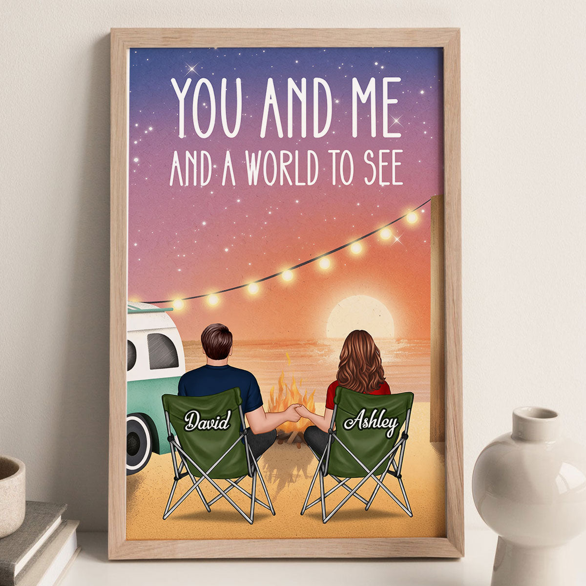 A World To See Couple Sitting At Beach - Personalized Poster - Heartfelt Valentine, Anniversary Gift For Him, For Her