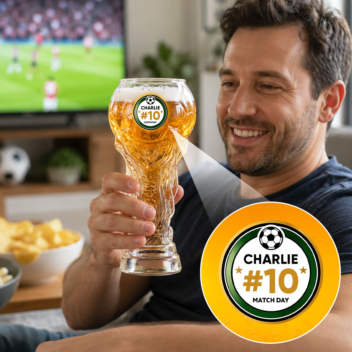 Match Day Football Soccer Game - Personalized Trophy Beer Glass - Birthday Gift for Him, Gift for Dad