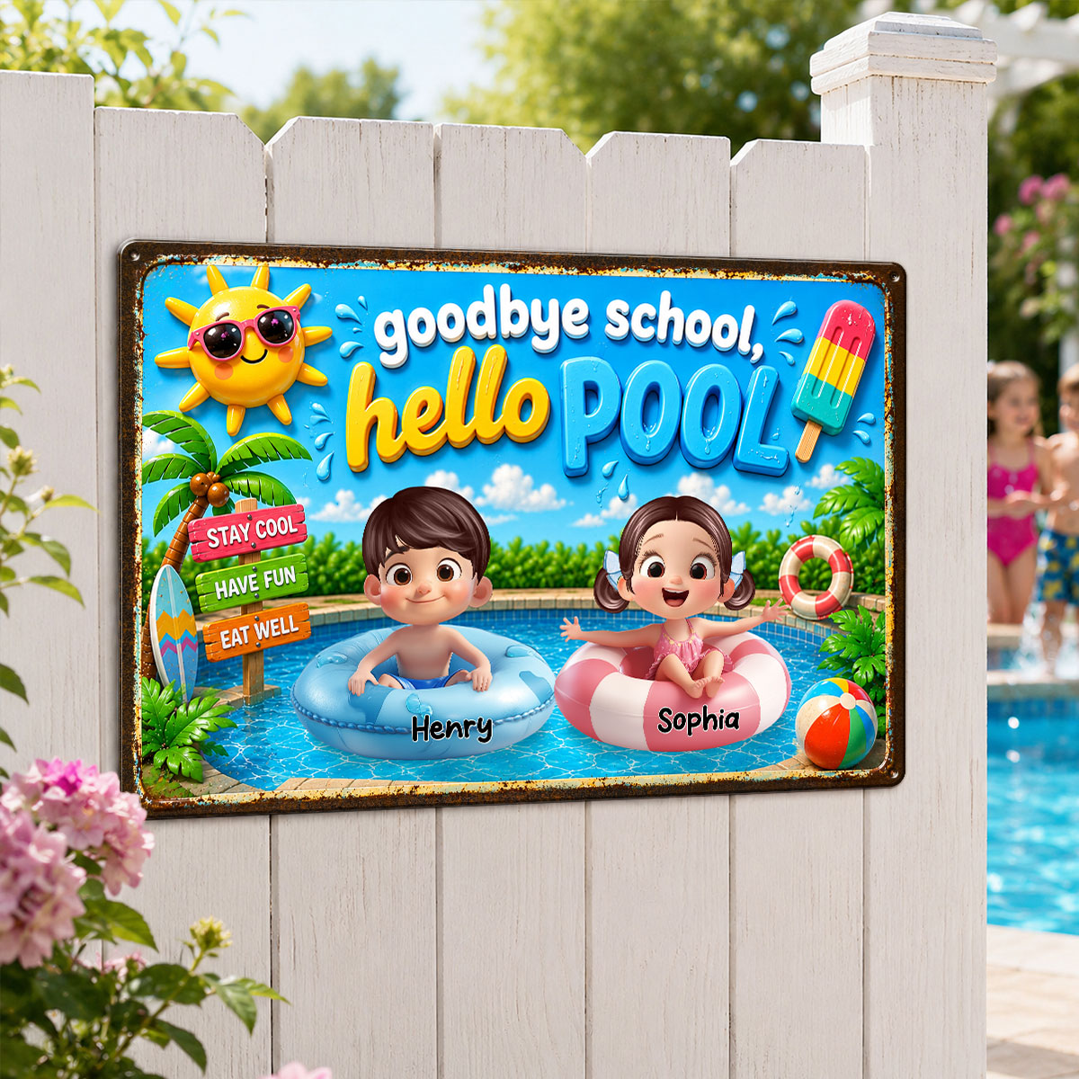 Goodbye School Hello Summer - Personalized Metal Sign - Summer Decorations