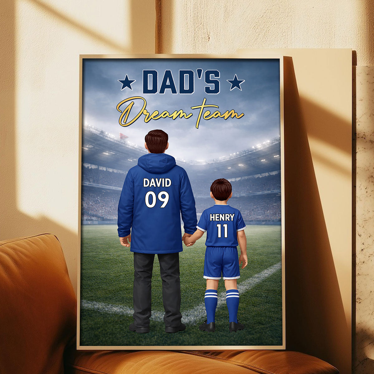 Dad's Dream Team Football Dad And Kids - Personlised Poster - UK Father's Day Gift, Gift For Dad