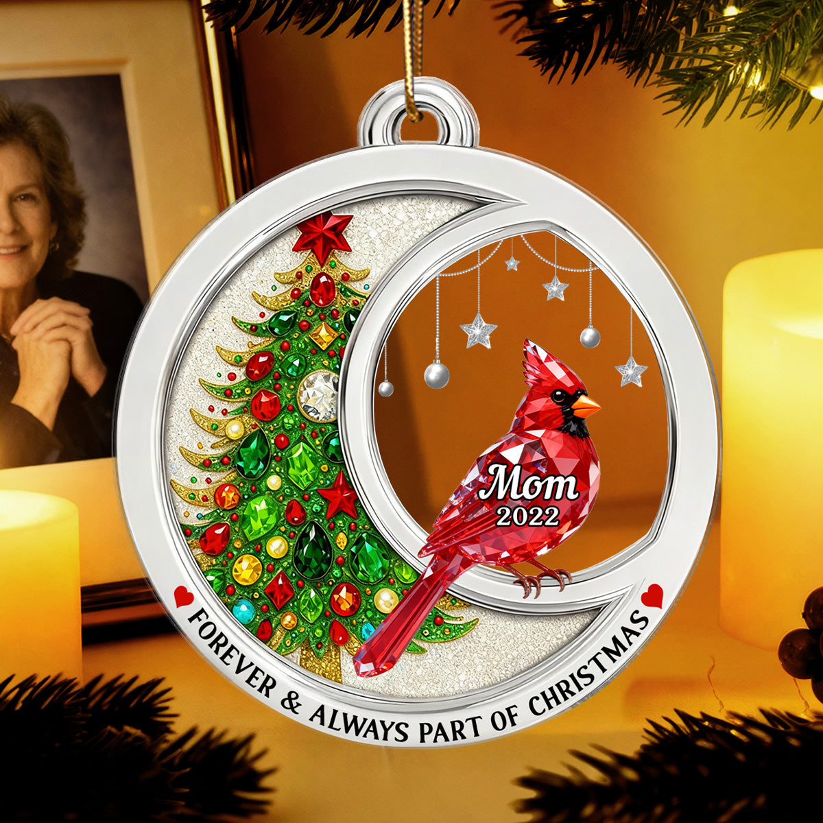 2D Flat Crystal Effect Cardinal Memorial - Personalized Acrylic Ornament - Remembrance Keepsake, Sympathy Gift