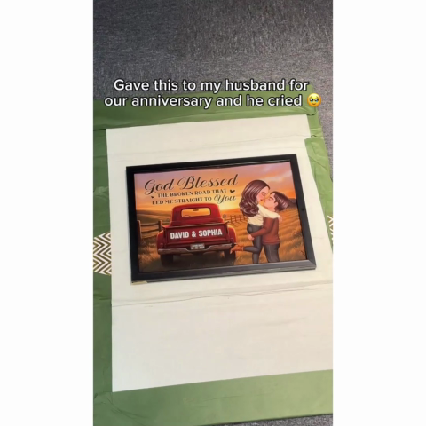 Rustic Nostalgia Red Truck Couple Hugging Kissing Farmhouse Decor - Personalized Poster - Heartfelt Valentine, Anniversary Gift For Him, For Her