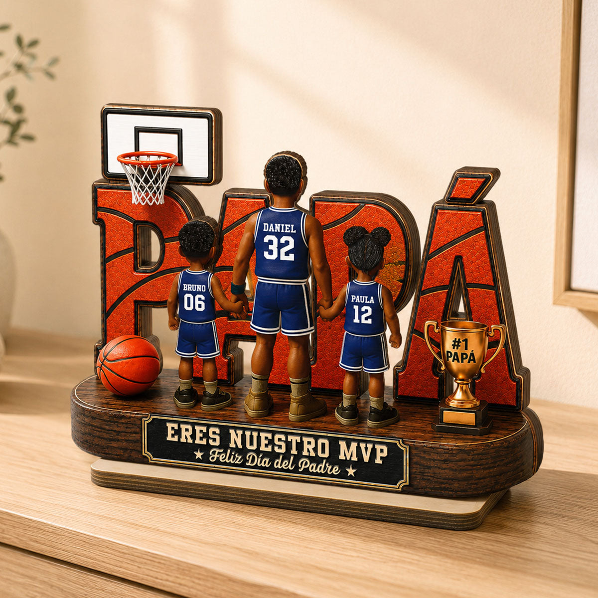 Leyenda Papá Basquetbolista, Tú Eres Nuestro MVP - Placa de Madera Personalizada de 2 Capas - Regalo del Día del Padre para Papá