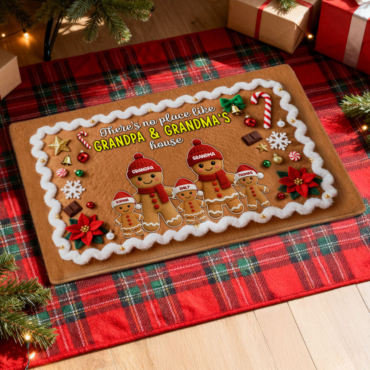 3D Effect Christmas Gingerbread No Place Like Grandma Grandpa House - Personalized Doormat