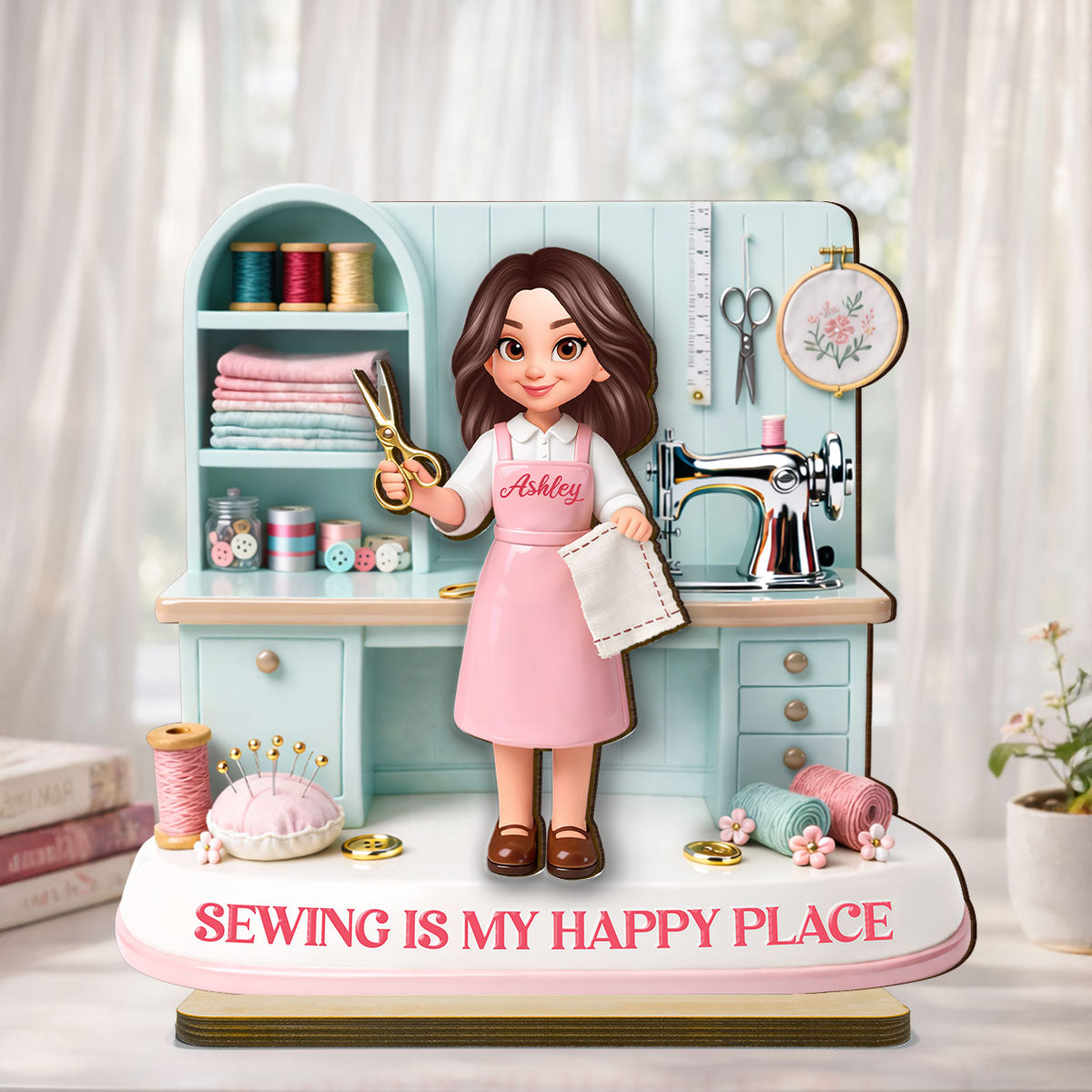 Sewing Is My Happy Place - Personalized 2-Layered Wooden Plaque - Gift For Mom, Grandma