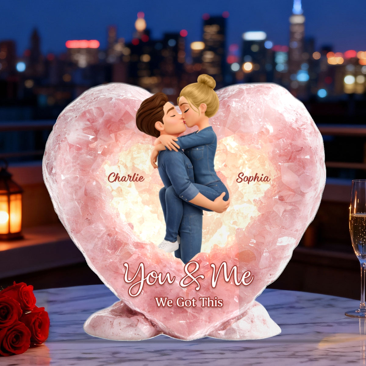 Rose Quartz Style Unconditional Love - Personalized Acrylic Block Plaque - Anniversary, Valentine's Day Gift, Gift For Him, Gift For Her