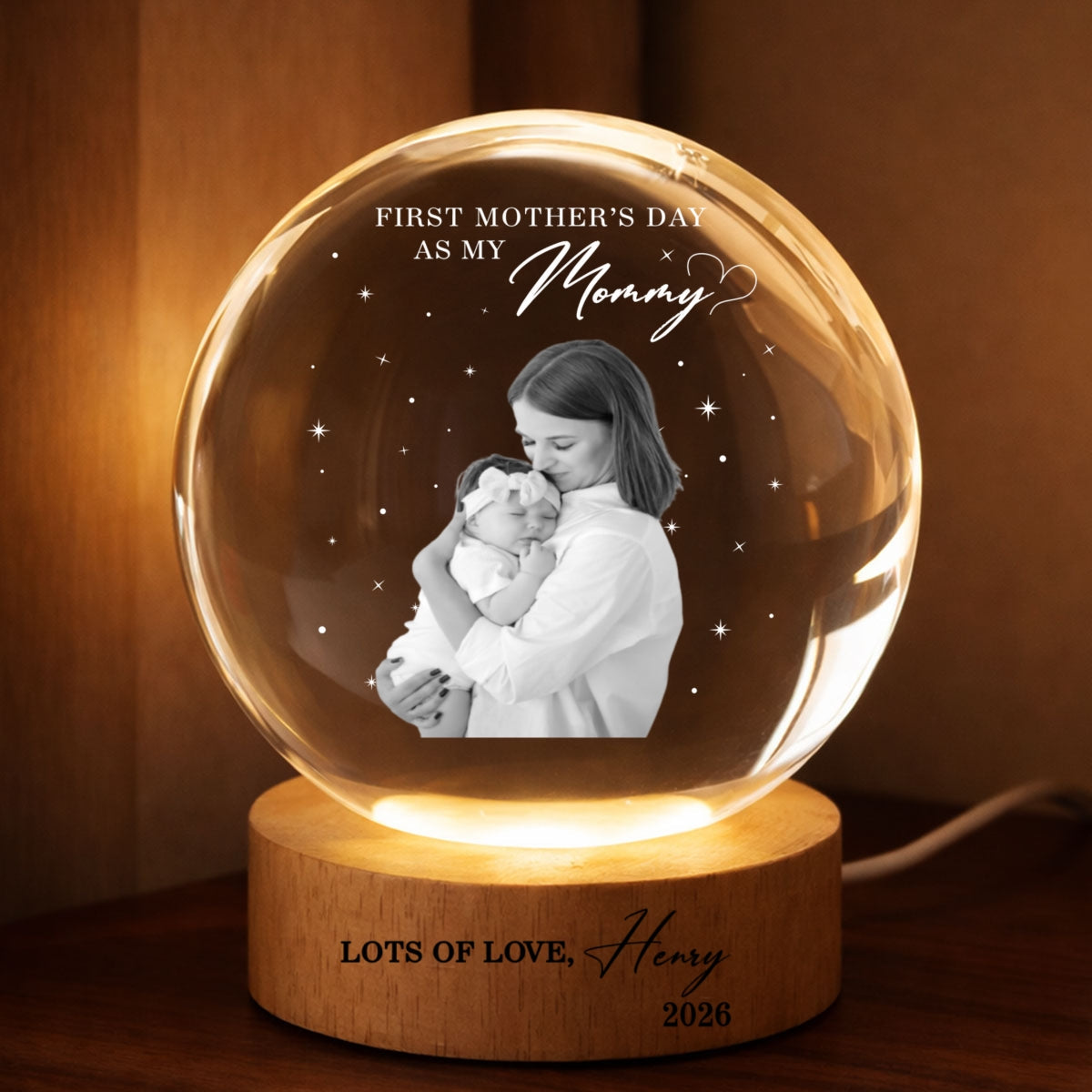 First Mother's Day As My Mommy - Personalized Crystal Ball LED Night Light - Heartfelt Mother's Day Gift for New Mom, Wife