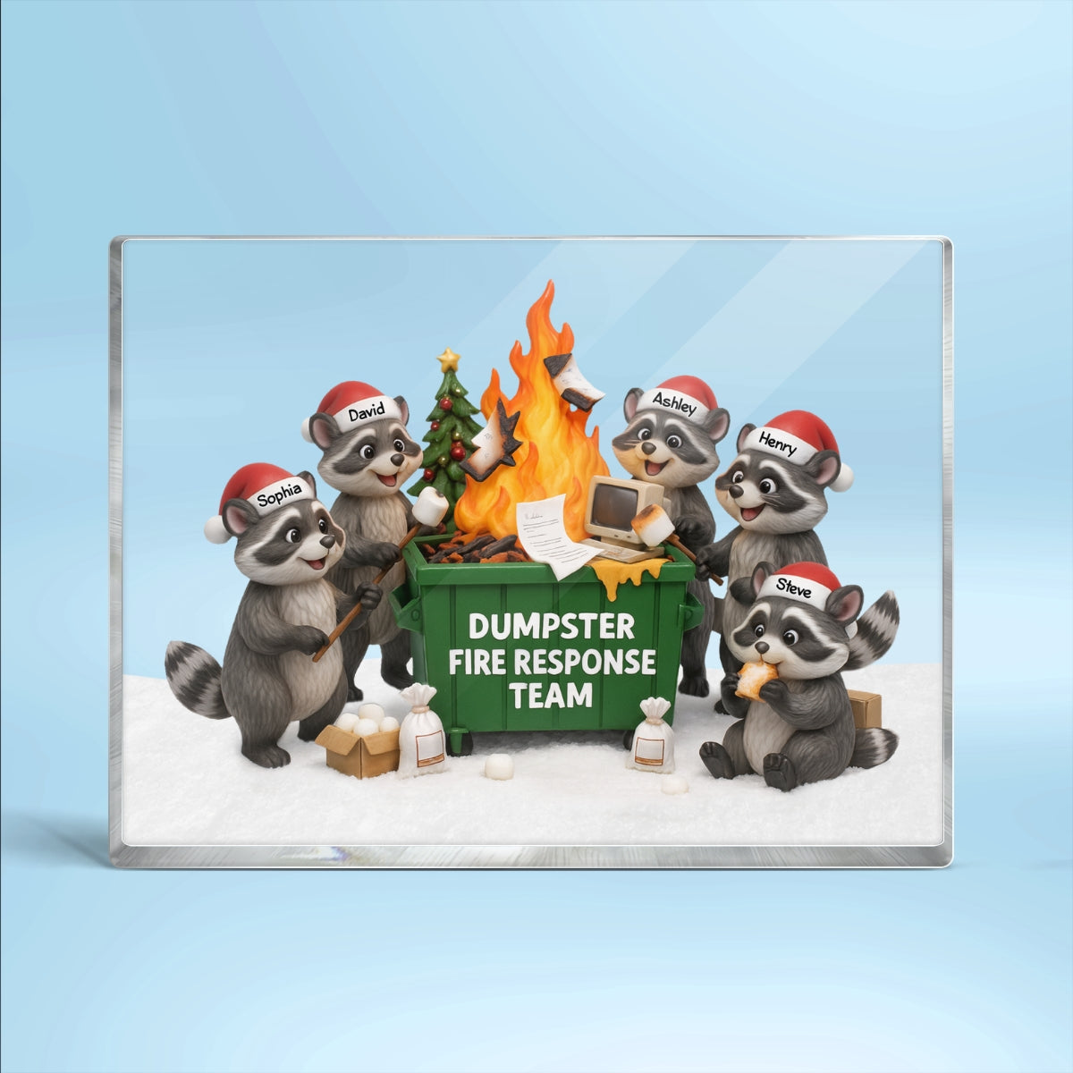 Funny Raccoon Dumpster on Fire Response Team - Personalized Acrylic Block Plaque - Funny Holiday Gift for Coworkers