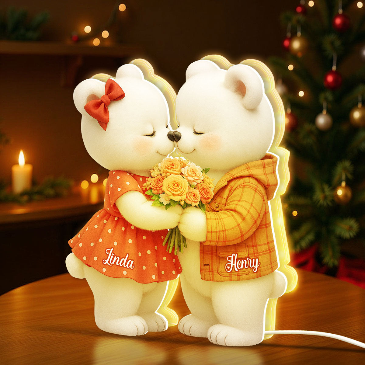 Loving Kissing Bear Couple - Personalized Light Box - Sentimental Gift for him, for her