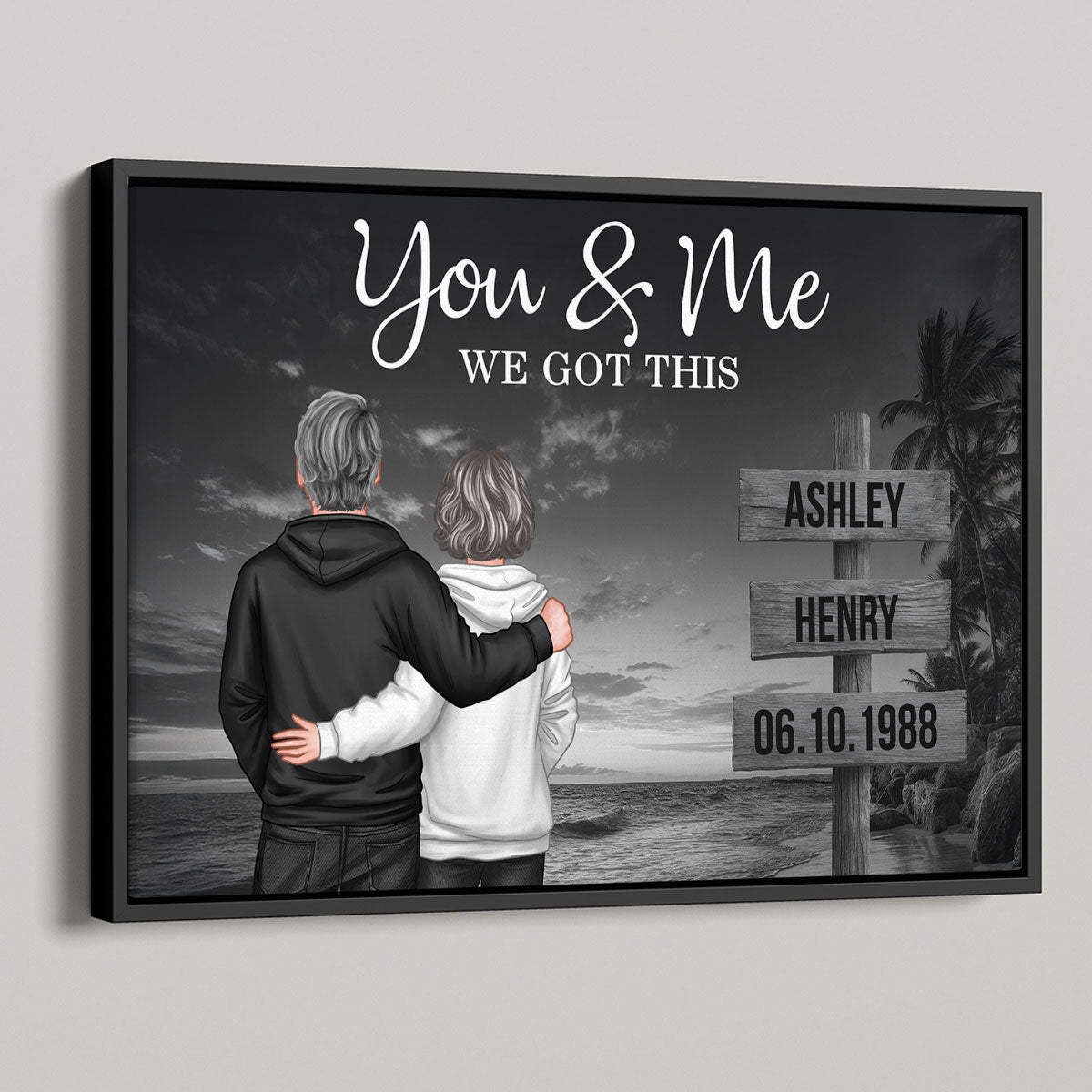 Retro Couple Street Sign Beach Landscape - Personalized Poster - Heartfelt Couple Gift for him, for her