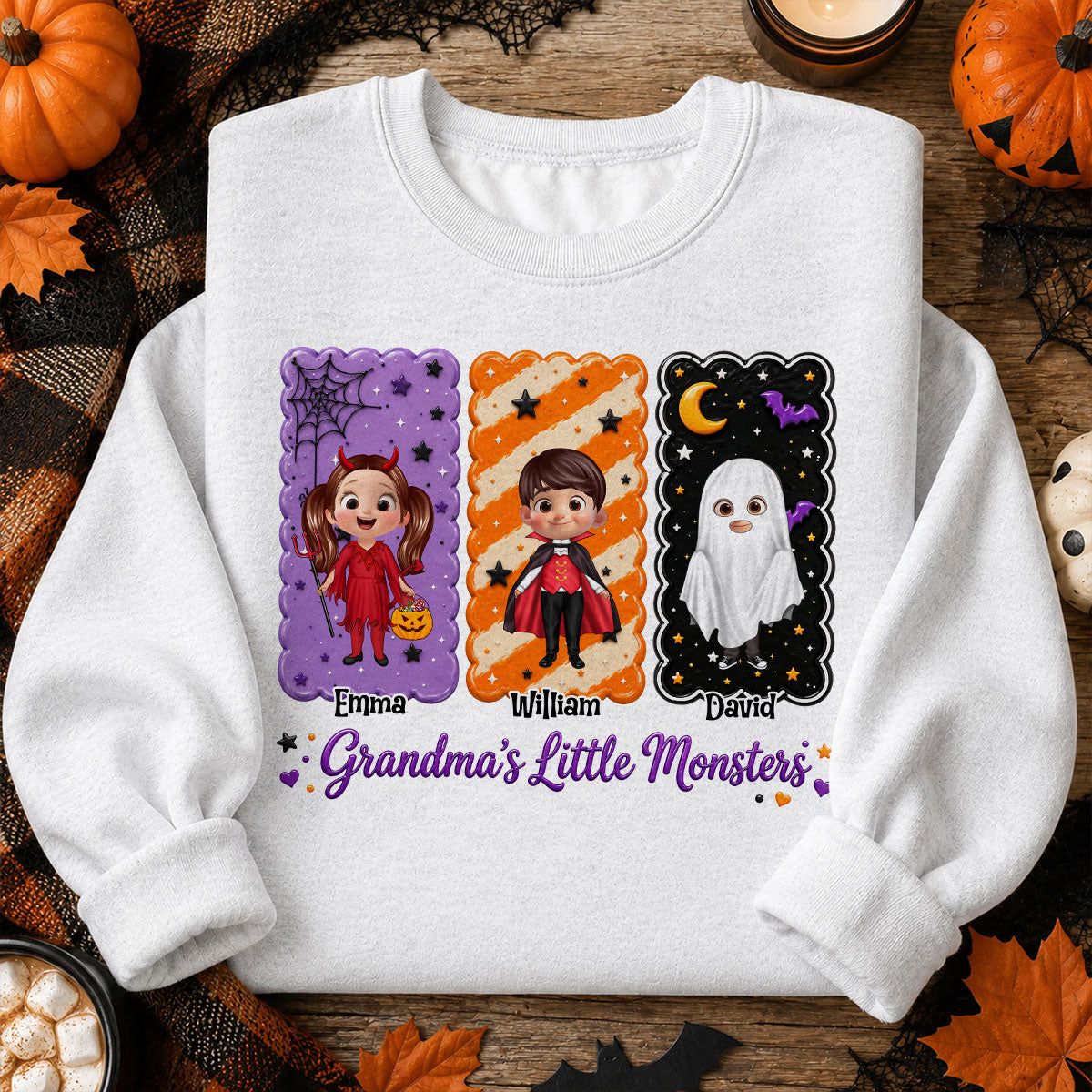 Grandma's Little Monsters Grandkids Halloween - Personalized Shirt - Halloween Gift, Gift For Grandma