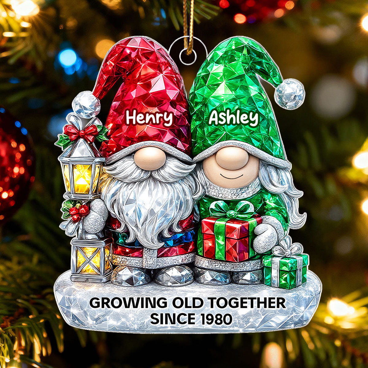 Gnome Couple 3D Crystal Effect - Personalized Acrylic Ornament - Christmas Gift for Couple