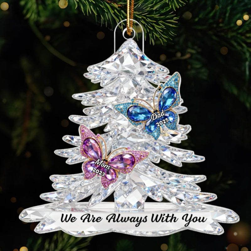 3D Effect Flat Christmas Tree Butterfly Memorial - Personalized Acrylic Ornament - Remembrance Gift, Sympathy Gift