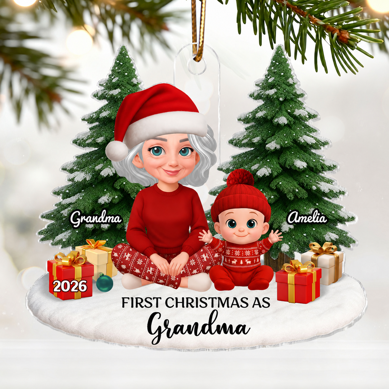 First Christmas With New Baby – Personalized Acrylic Ornament - Chritsmas Gift for Grandparent, Dad Mom, Big Sister, Big Brother
