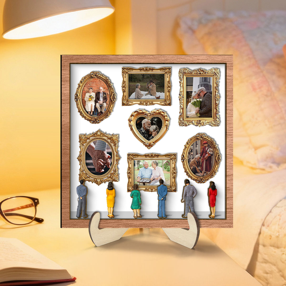 Custom Couple Photos Eternal Love As Art Gallery In Museum Exhibition - Personalized 2-Layered Wooden Plaque - Gift For Couple