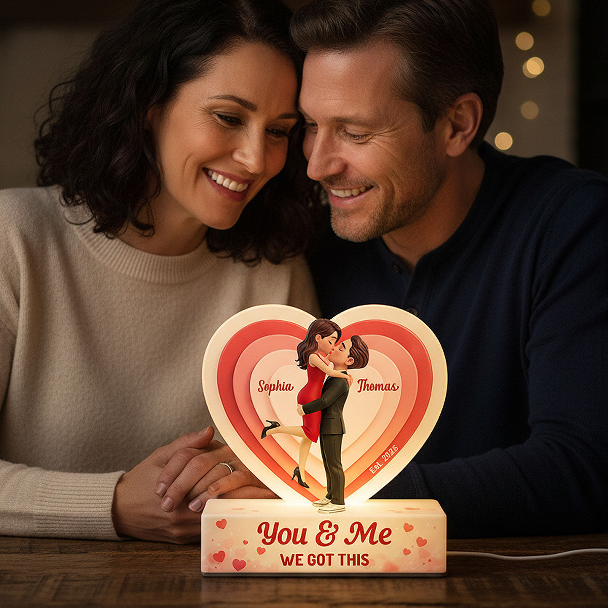 Eternal Love Romantic Couple Hugging Kissing - Personalized Light Box - Heartfelt Valentine's Day Gift, Anniversary Gift For Couple, For Him, For Her