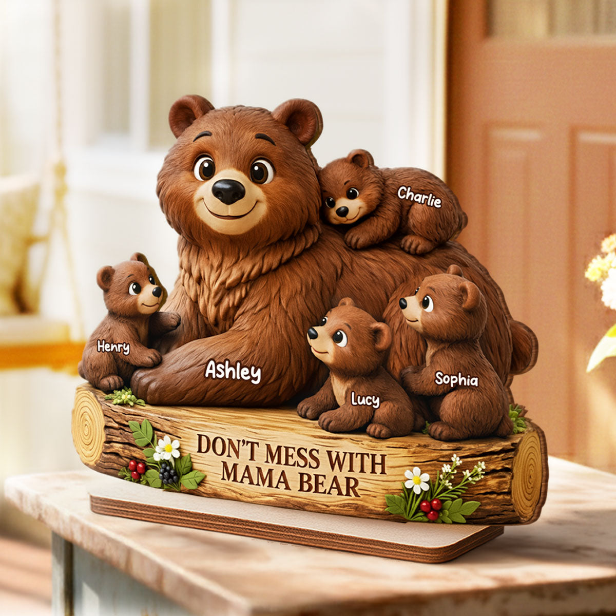 Don't Mess With Mama Bear - Personalized 2-Layered Wooden Plaque - Heartfelt Mother's Day Gift for Mom, Wife